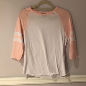 Topshop baseball 3/4 sleeve t shirt coral & white